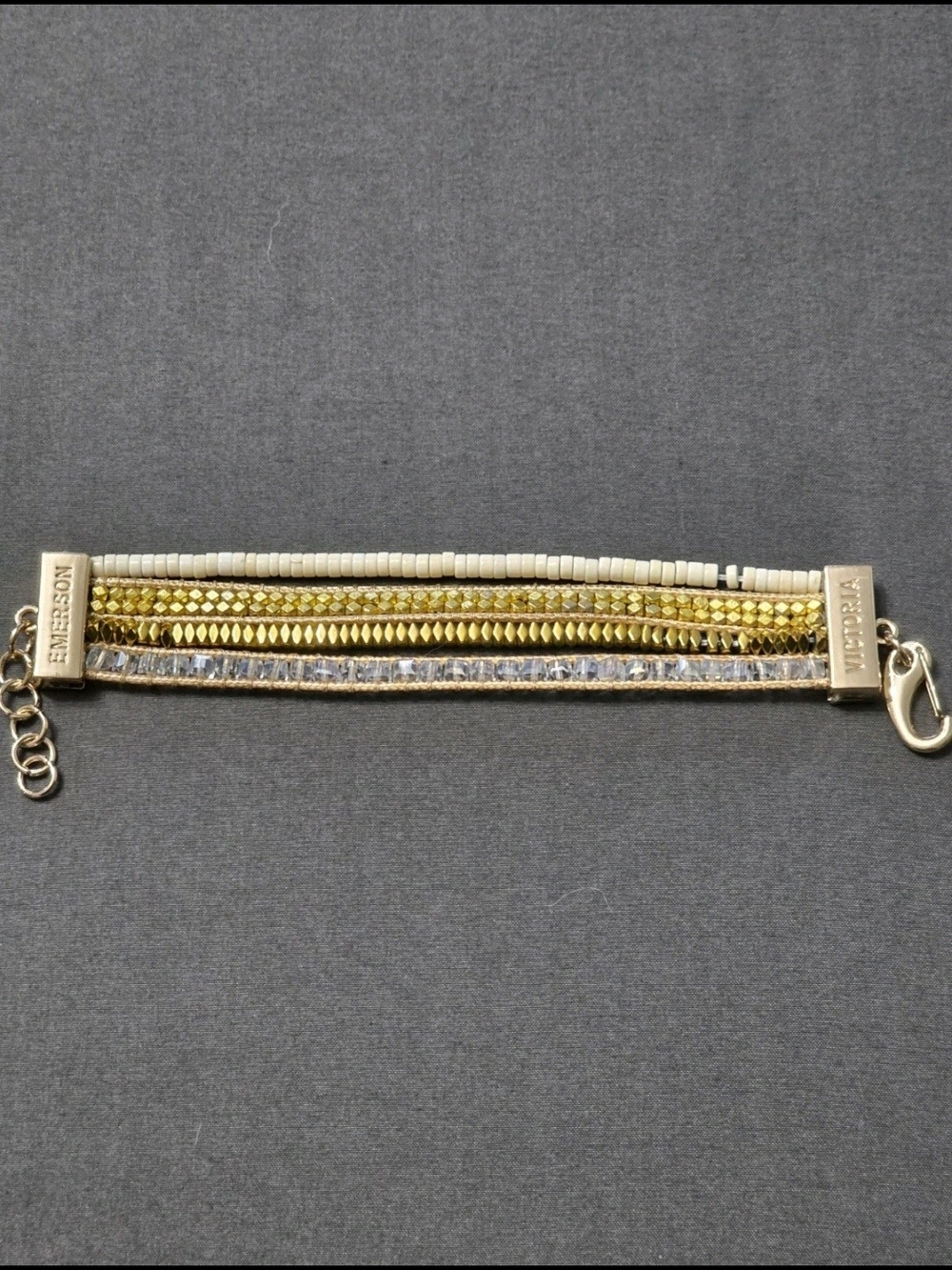 Victoria Emerson Gold and White Layered Bead & Chain Bracelet